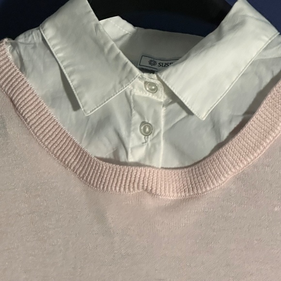 Susina Pink/White Cotton Knit Sweater Removable Collar Small - Picture 3 of 5